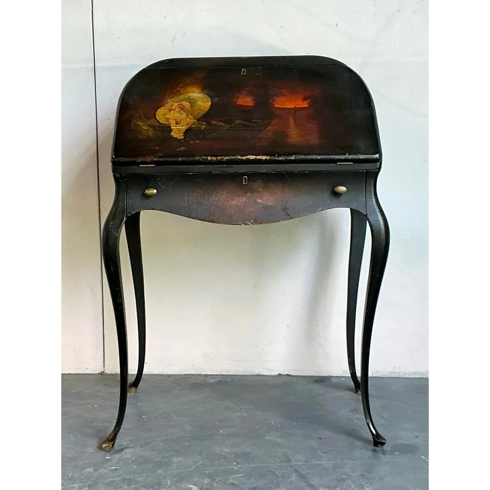 Vintage Boho Patinated Drop Front Desk — additional photo 3