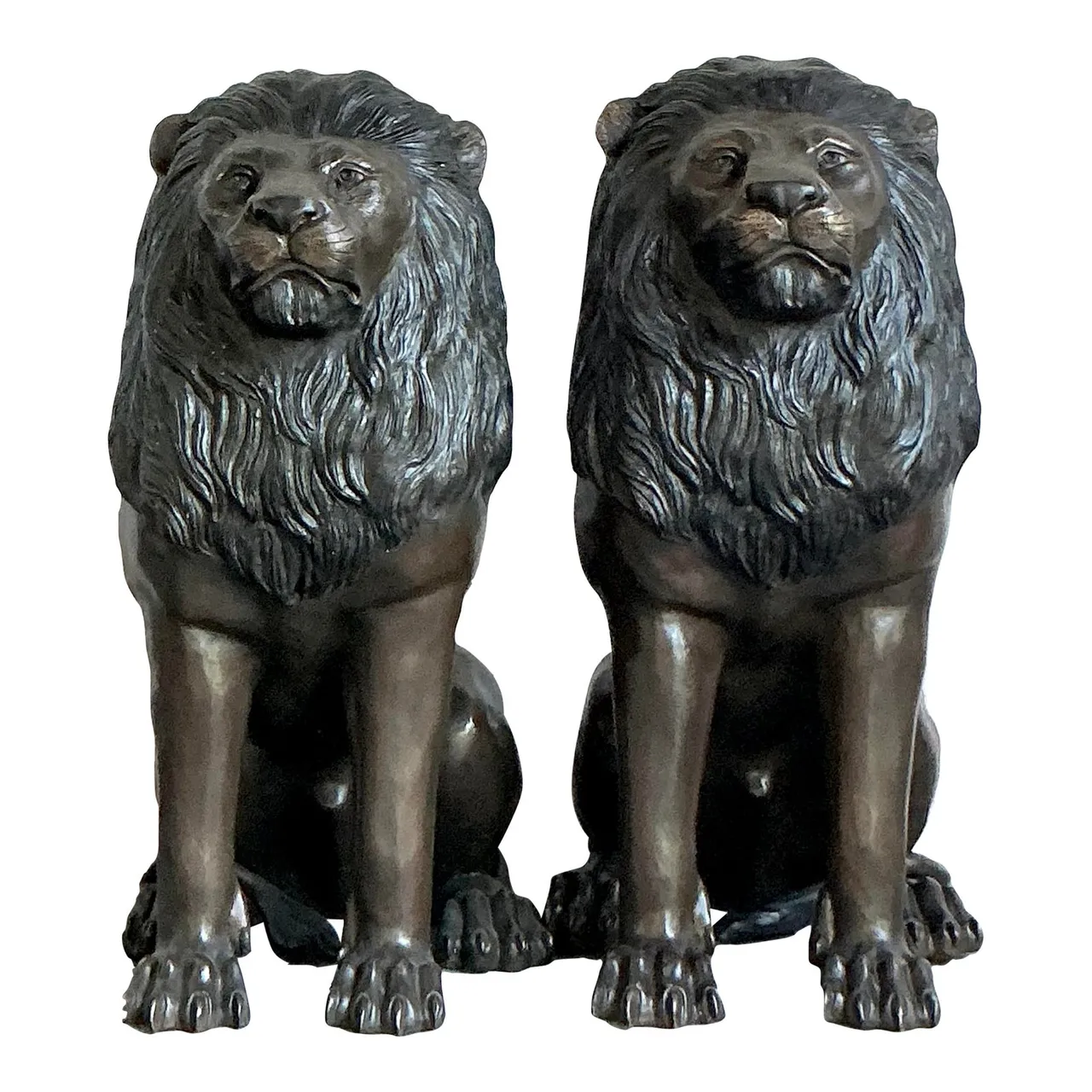 Early 20th Century Boho Monumental Bronze Lion Statues - A Pair