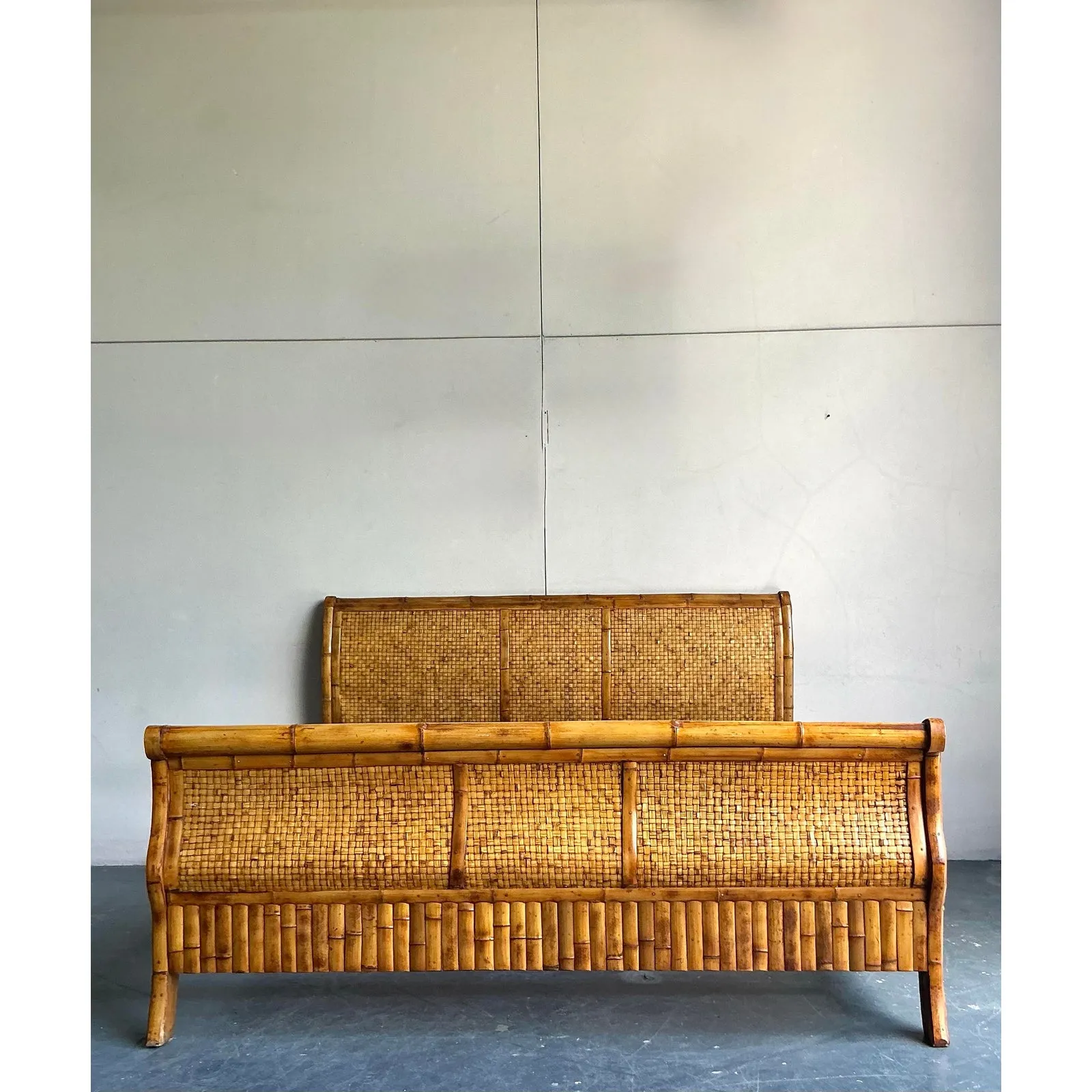 Vintage Boho Woven Rattan California King Sleigh Bed — additional photo 5