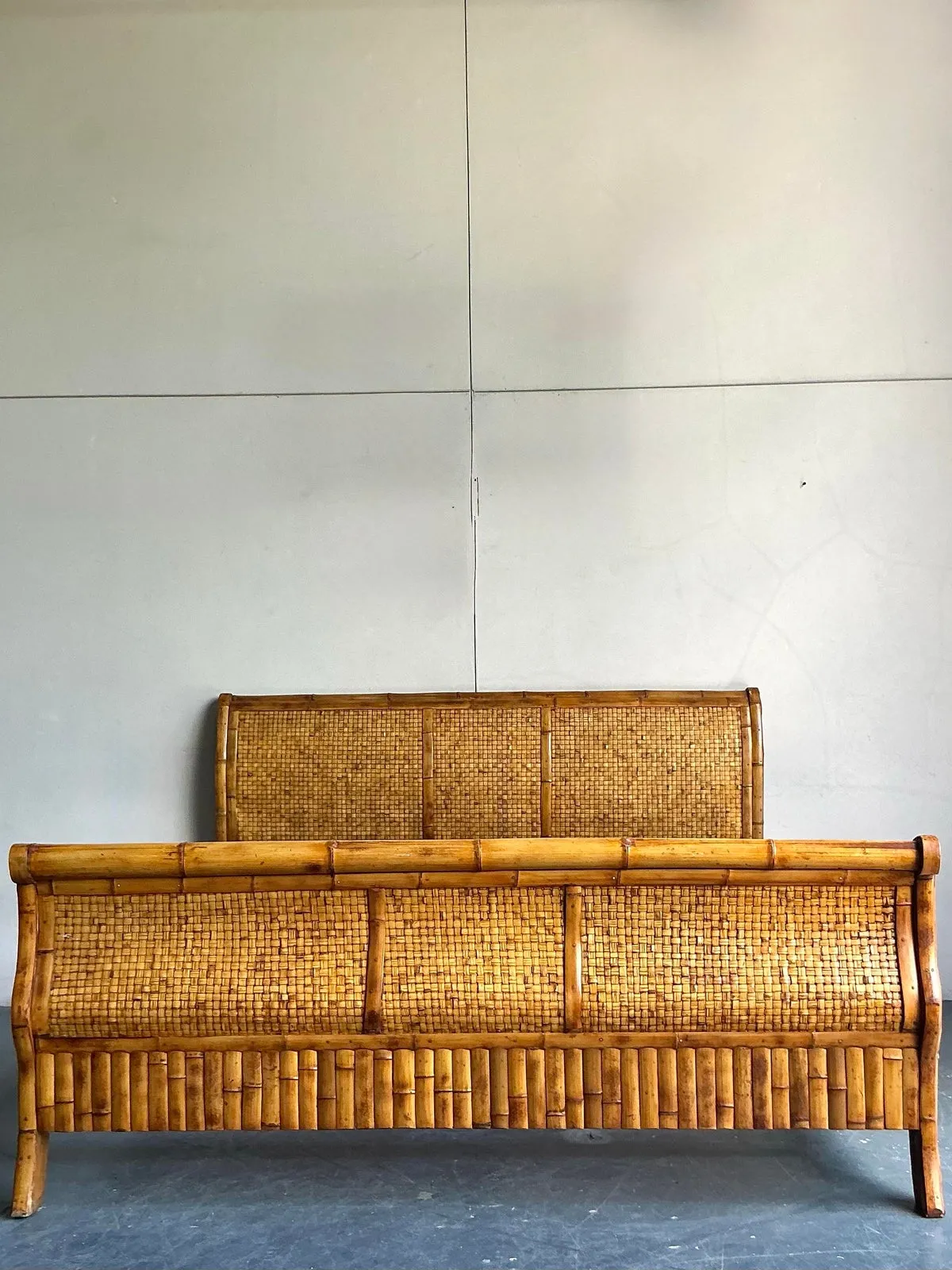 Vintage Boho Woven Rattan California King Sleigh Bed — additional photo 4