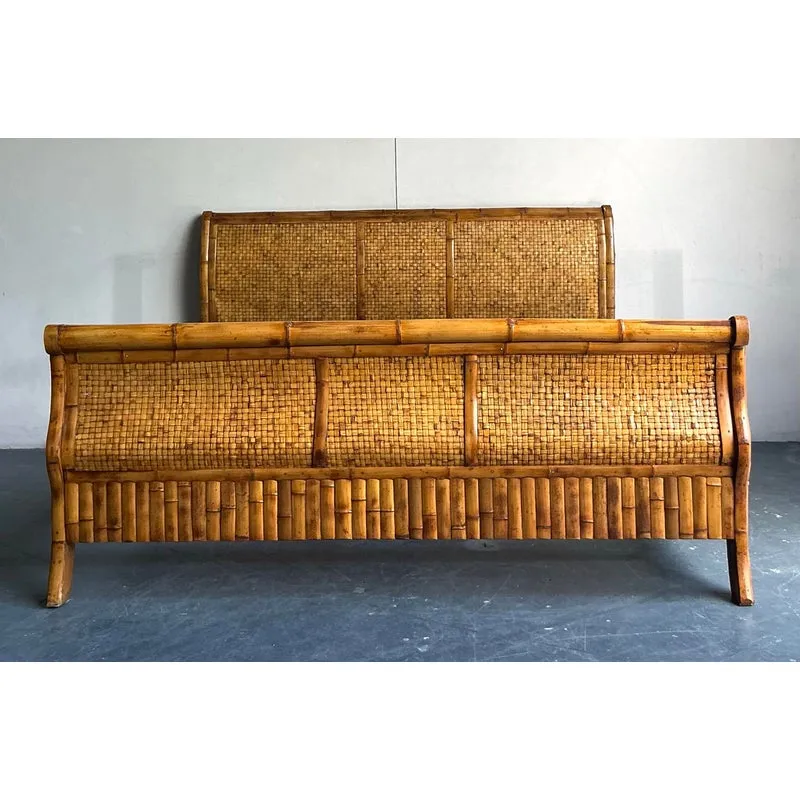 Vintage Boho Woven Rattan California King Sleigh Bed — additional photo 6