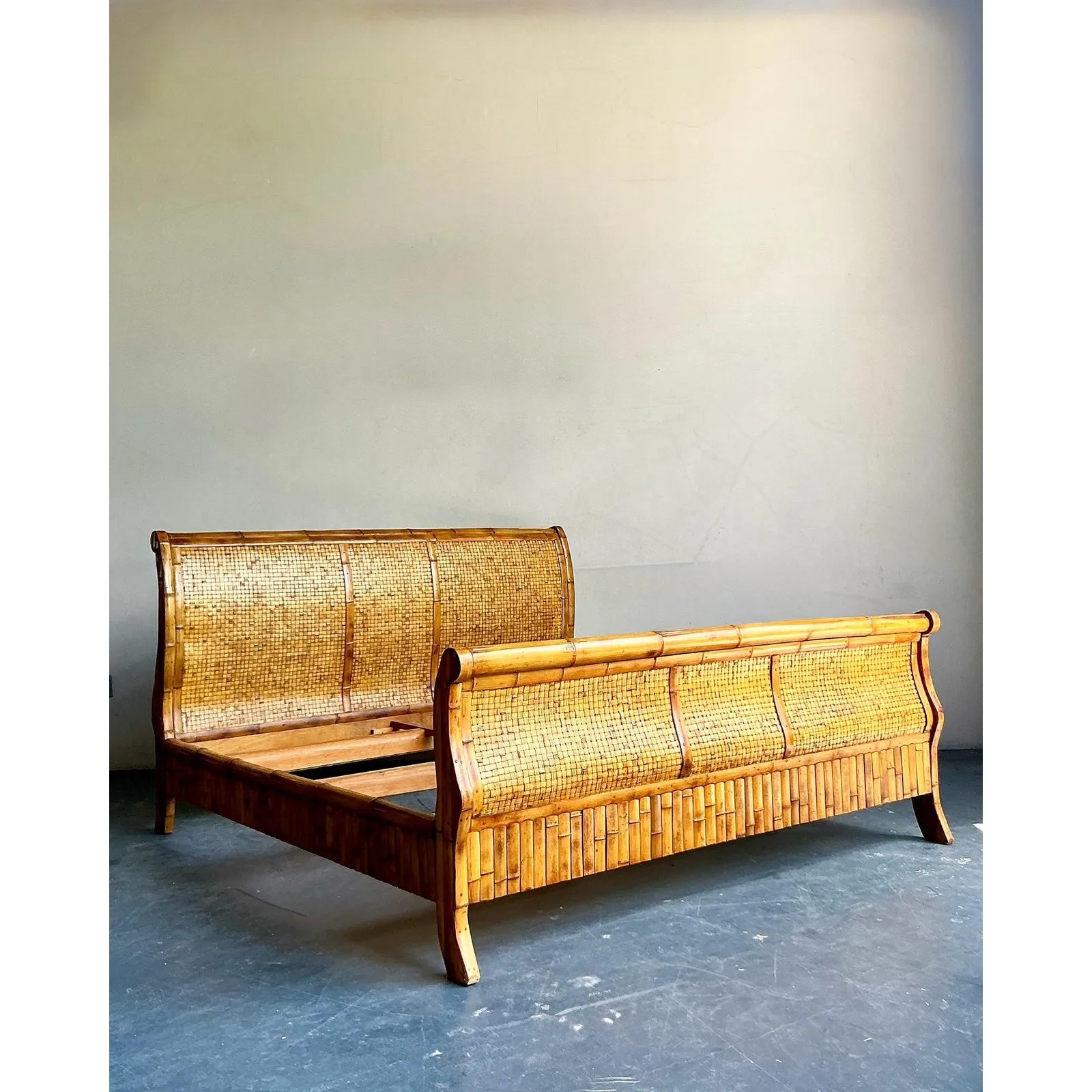 Vintage Boho Woven Rattan California King Sleigh Bed — additional photo 7