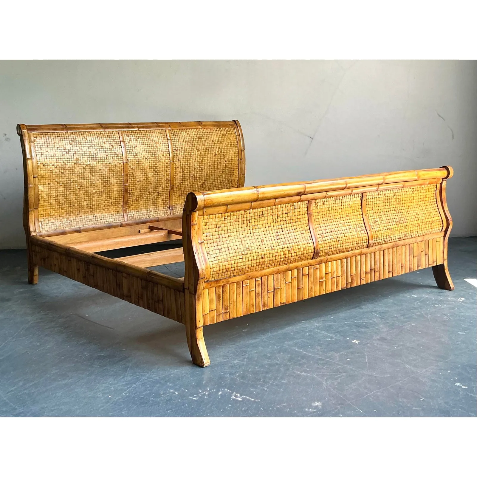 Vintage Boho Woven Rattan California King Sleigh Bed — additional photo 2