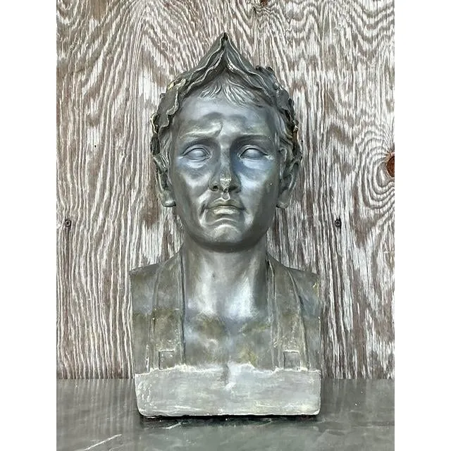 Vintage Boho Plaster Bust of Man - Synthetic, 9.75W x 18H — additional photo 1