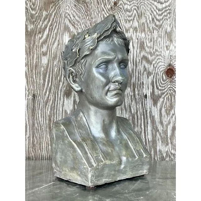 Vintage Boho Plaster Bust of Man - Synthetic, 9.75W x 18H — additional photo 5