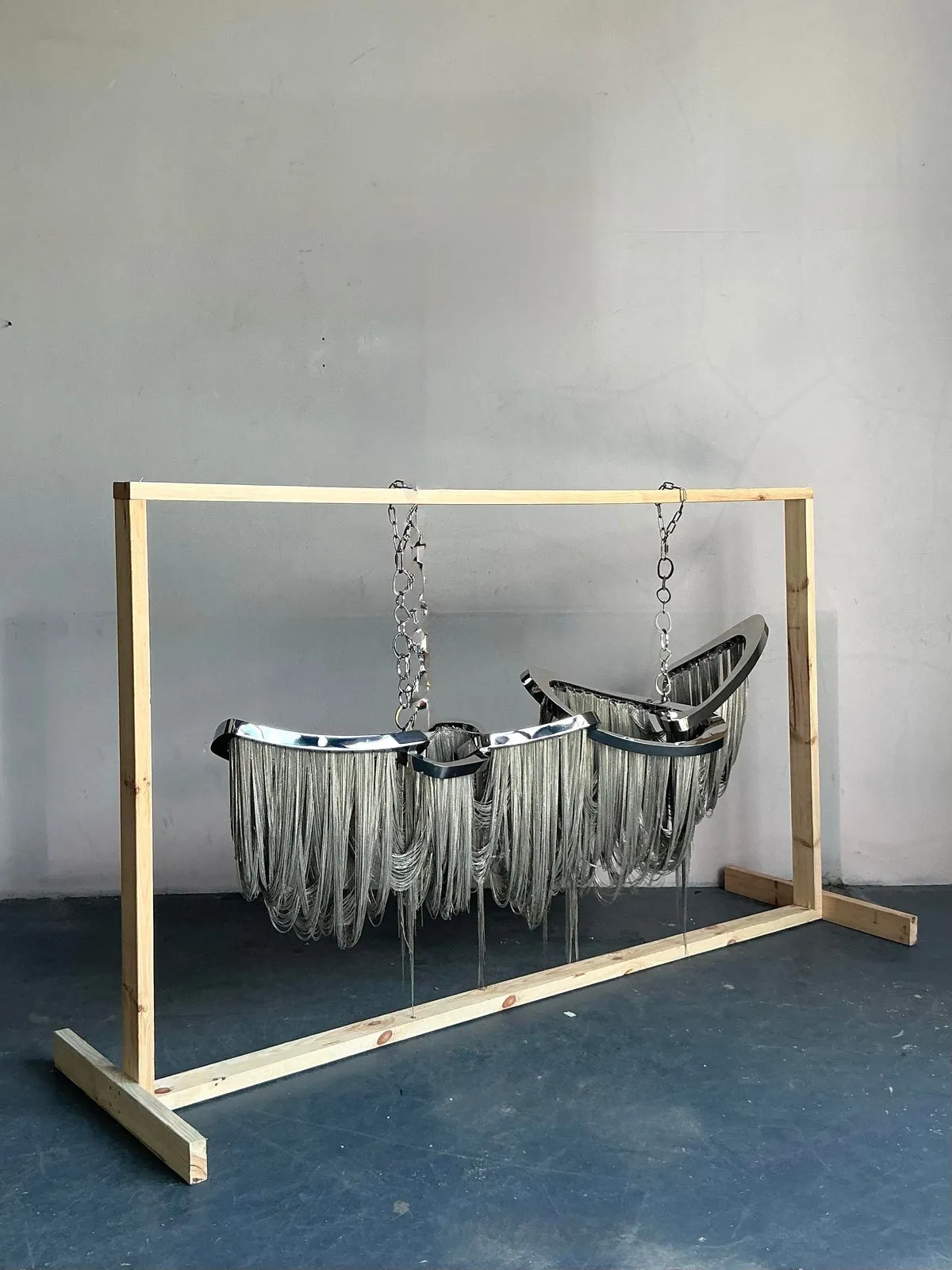 Vintage Boho Barlas Baylor “Pantheon” Monumental Nickel Swag Chain Chandelier — additional photo 8
