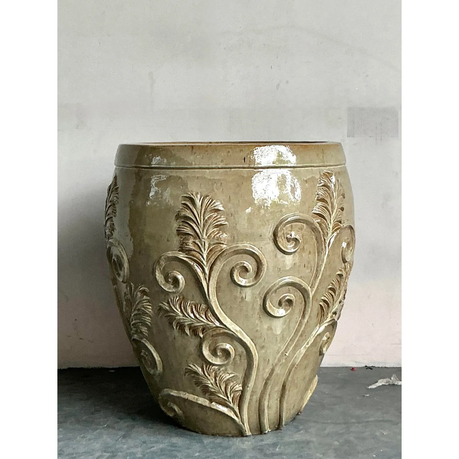 Vintage Boho Monumental Glazed Ceramic Planter — additional photo 4