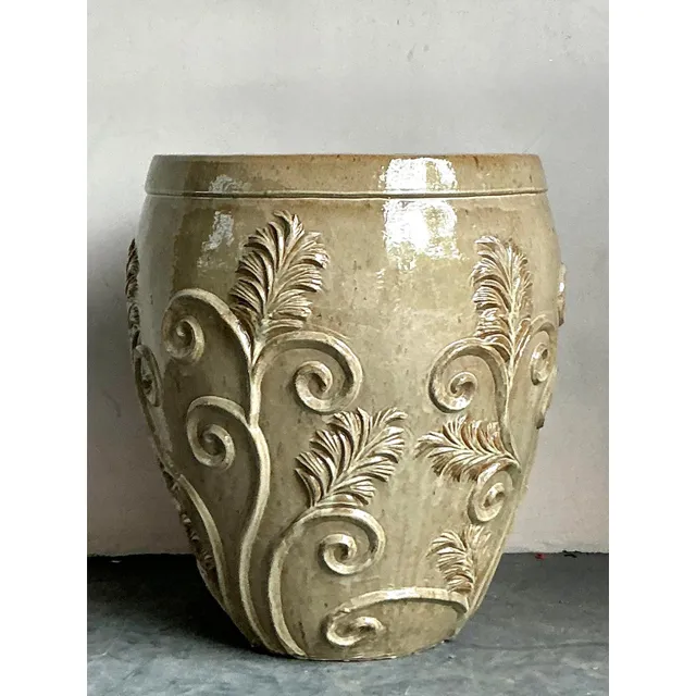 Vintage Boho Monumental Glazed Ceramic Planter — additional photo 1