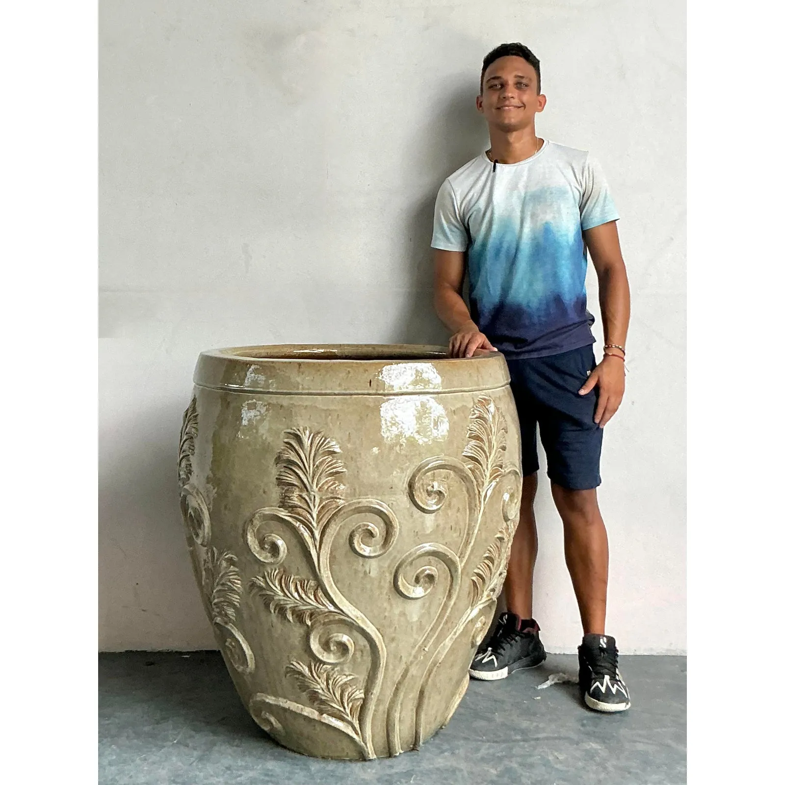 Vintage Boho Monumental Glazed Ceramic Planter — additional photo 5