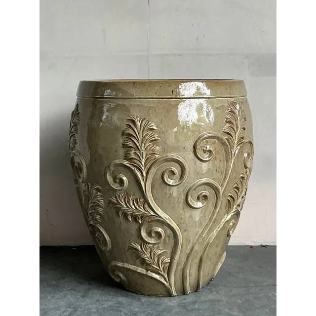 Vintage Boho Monumental Glazed Ceramic Planter — additional photo 2