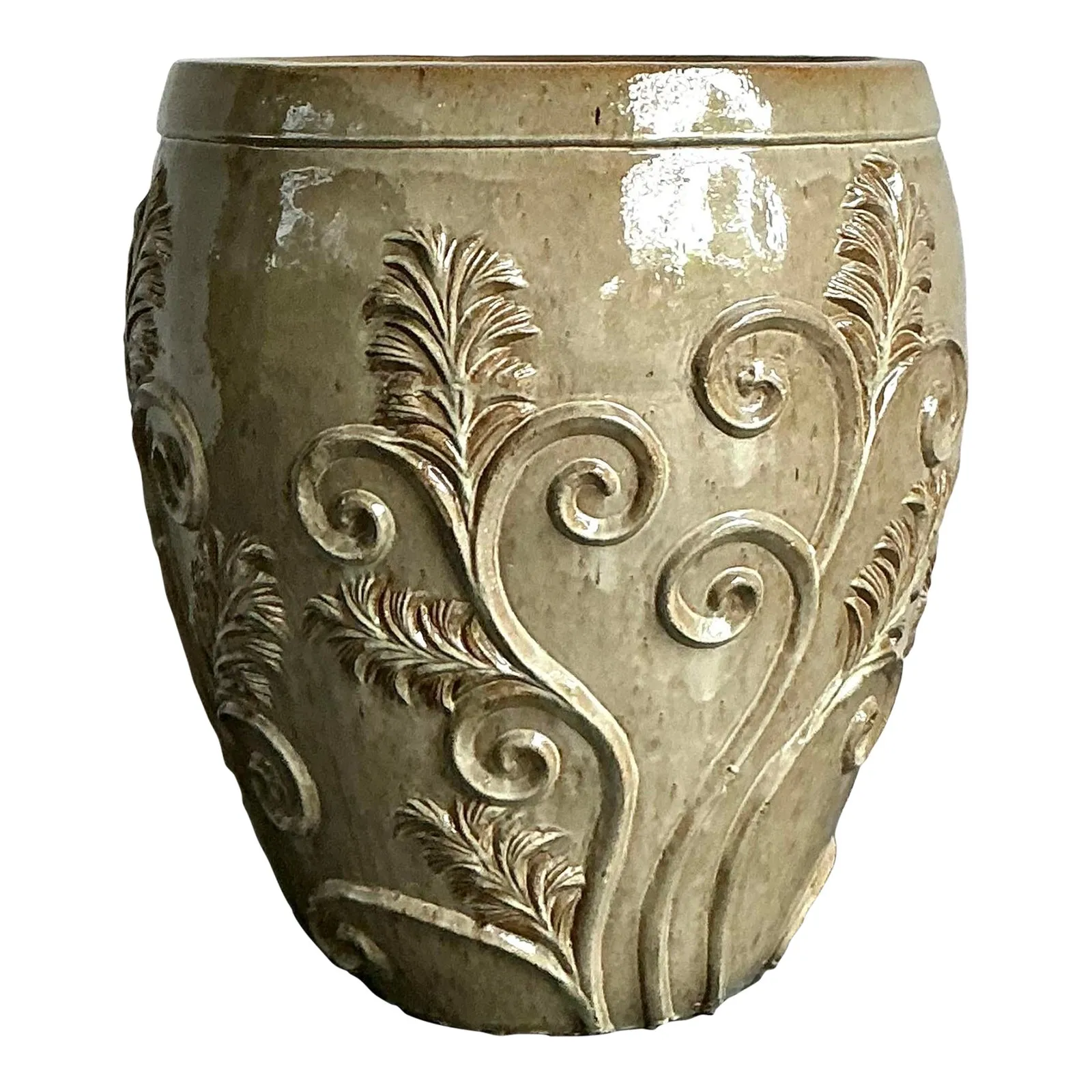Vintage Boho Monumental Glazed Ceramic Planter — additional photo 3