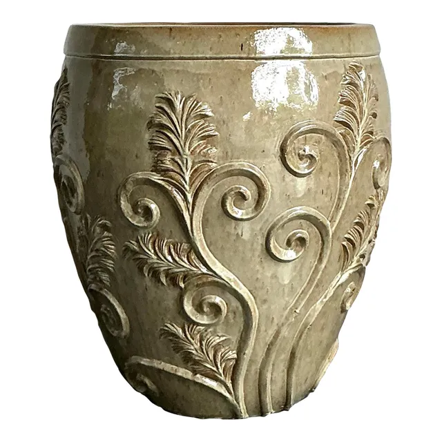 Vintage Boho Monumental Glazed Ceramic Planter — additional photo 3