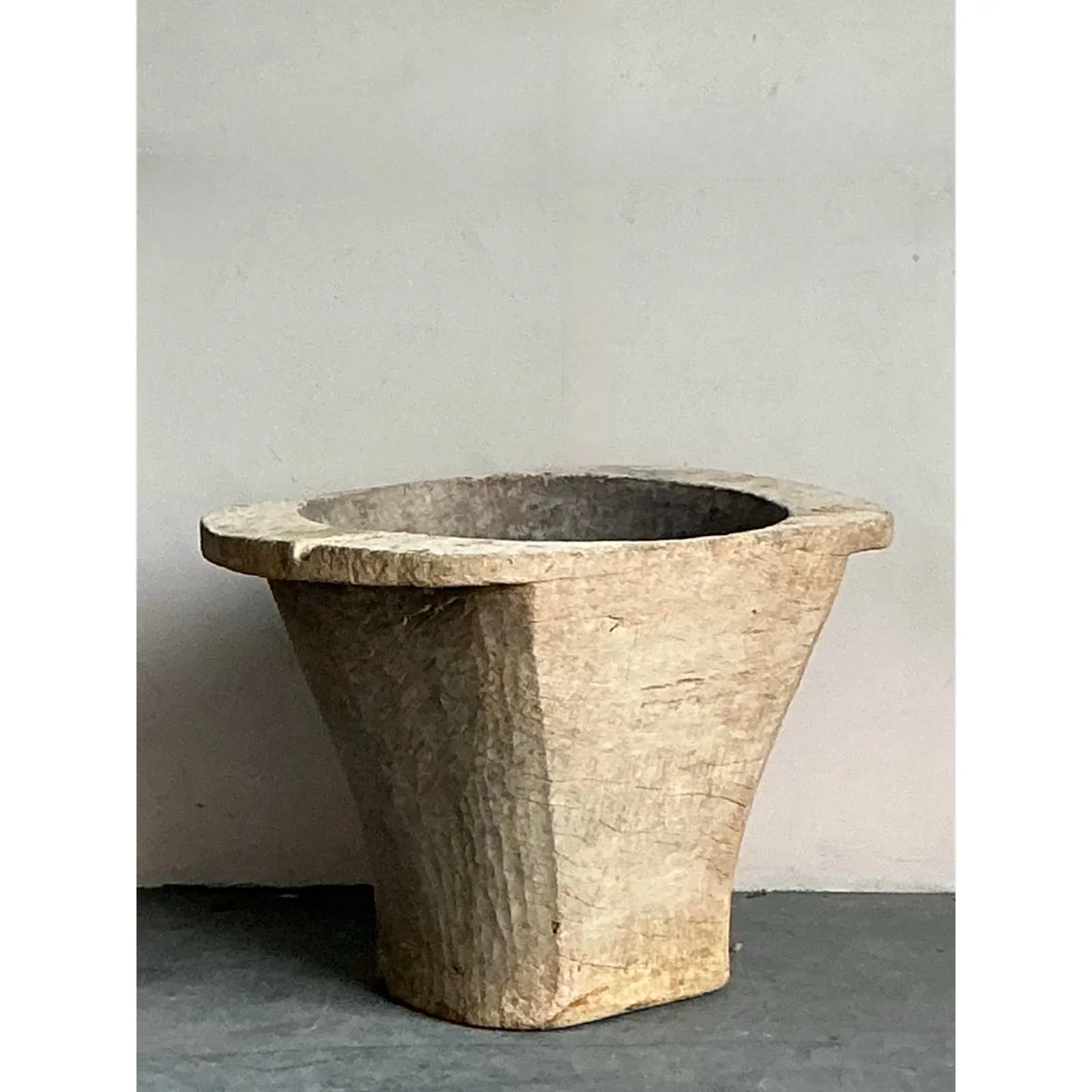 Vintage Boho Carved Coconut Trunk Planter — additional photo 3