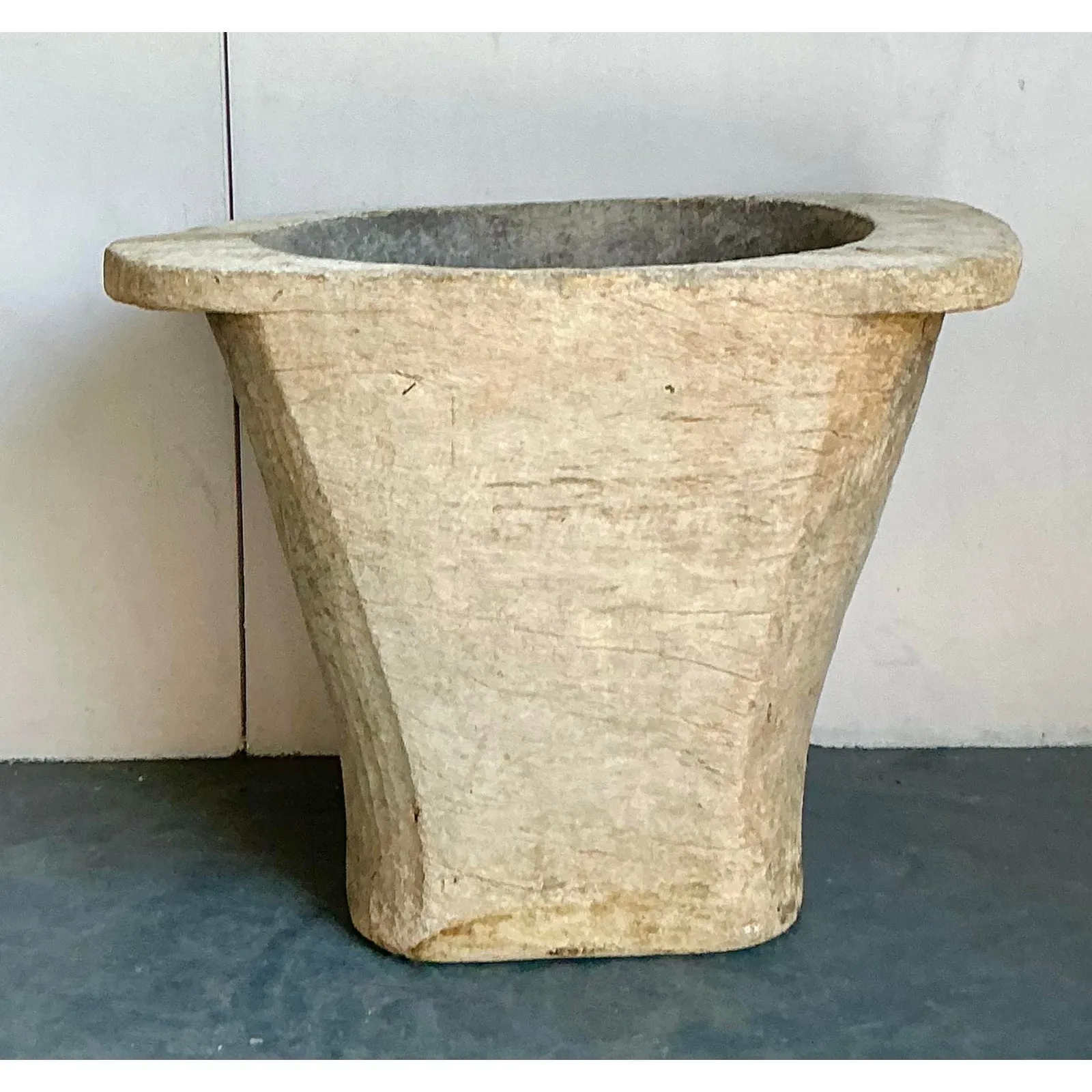 Vintage Boho Carved Coconut Trunk Planter — additional photo 2