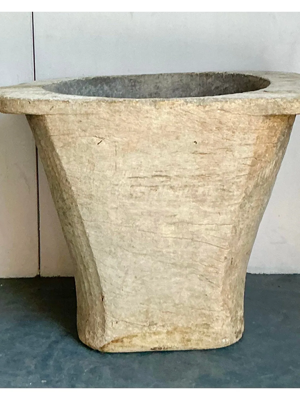 Vintage Boho Carved Coconut Trunk Planter — additional photo 1