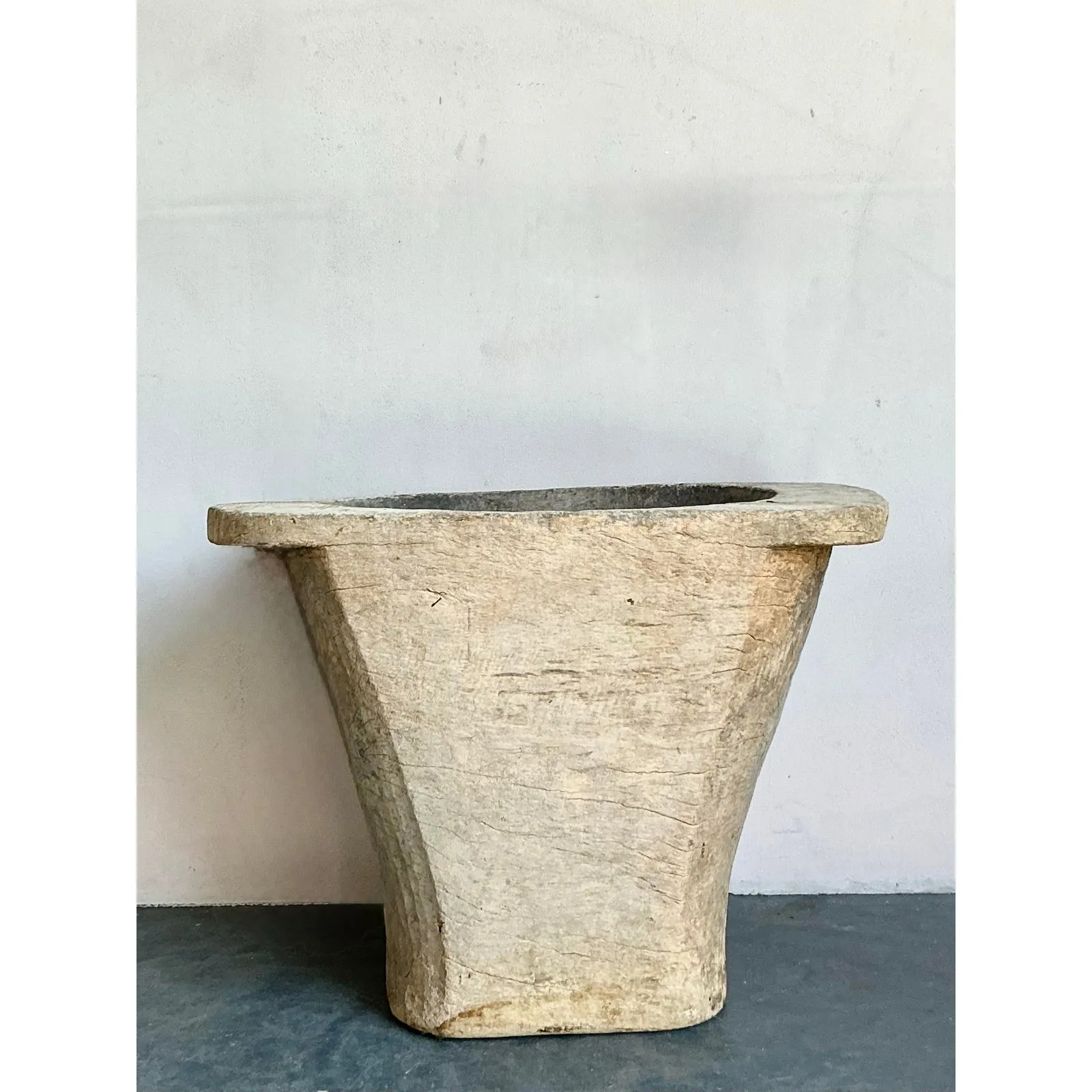 Vintage Boho Carved Coconut Trunk Planter — additional photo 4
