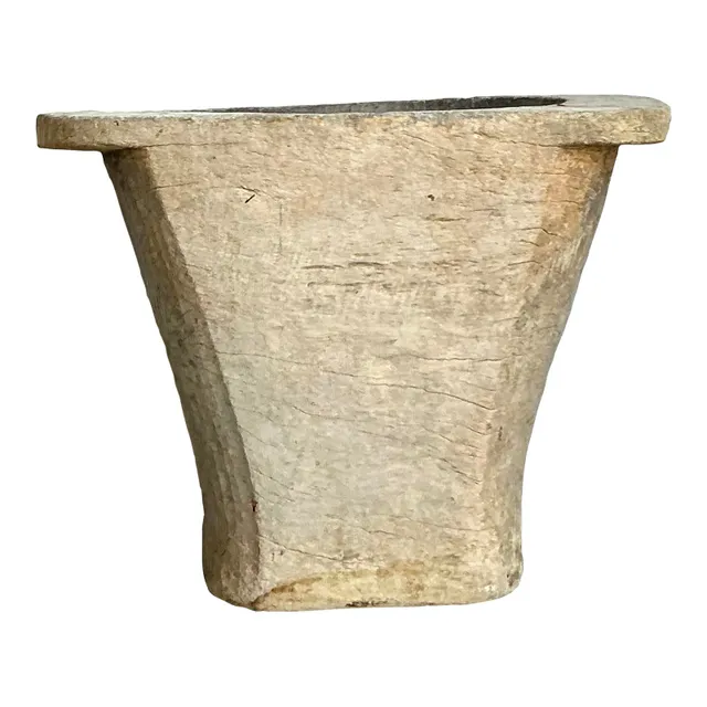 Vintage Boho Carved Coconut Trunk Planter — additional photo 1
