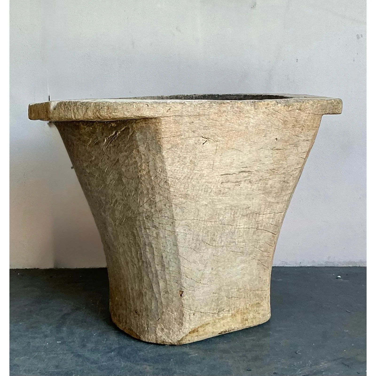 Vintage Boho Carved Coconut Trunk Planter — additional photo 5