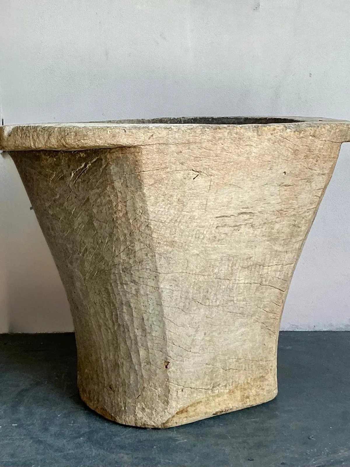 Vintage Boho Carved Coconut Trunk Planter — additional photo 4