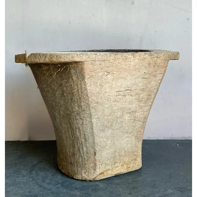 Vintage Boho Carved Coconut Trunk Planter — additional photo 5