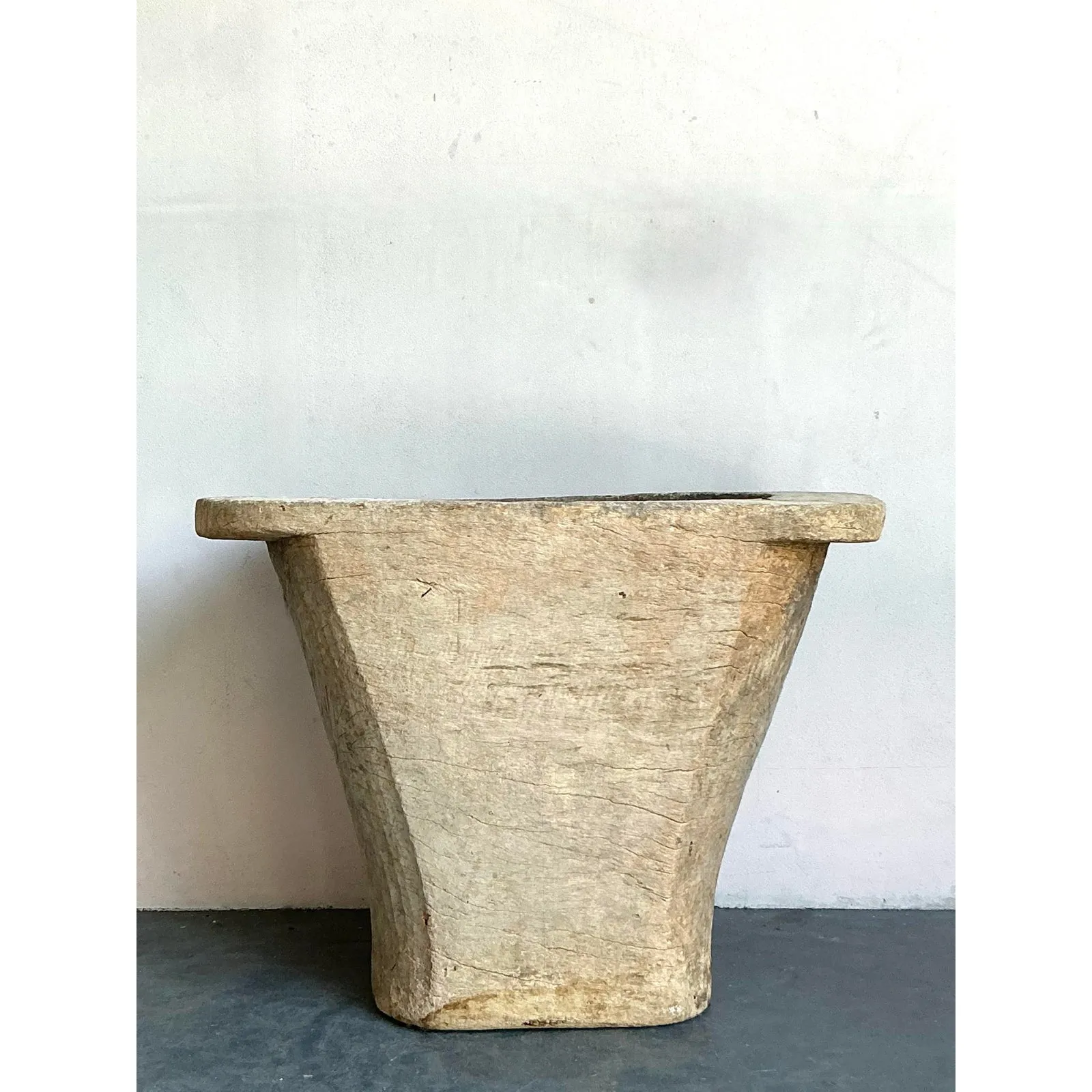 Vintage Boho Carved Coconut Trunk Planter — additional photo 6