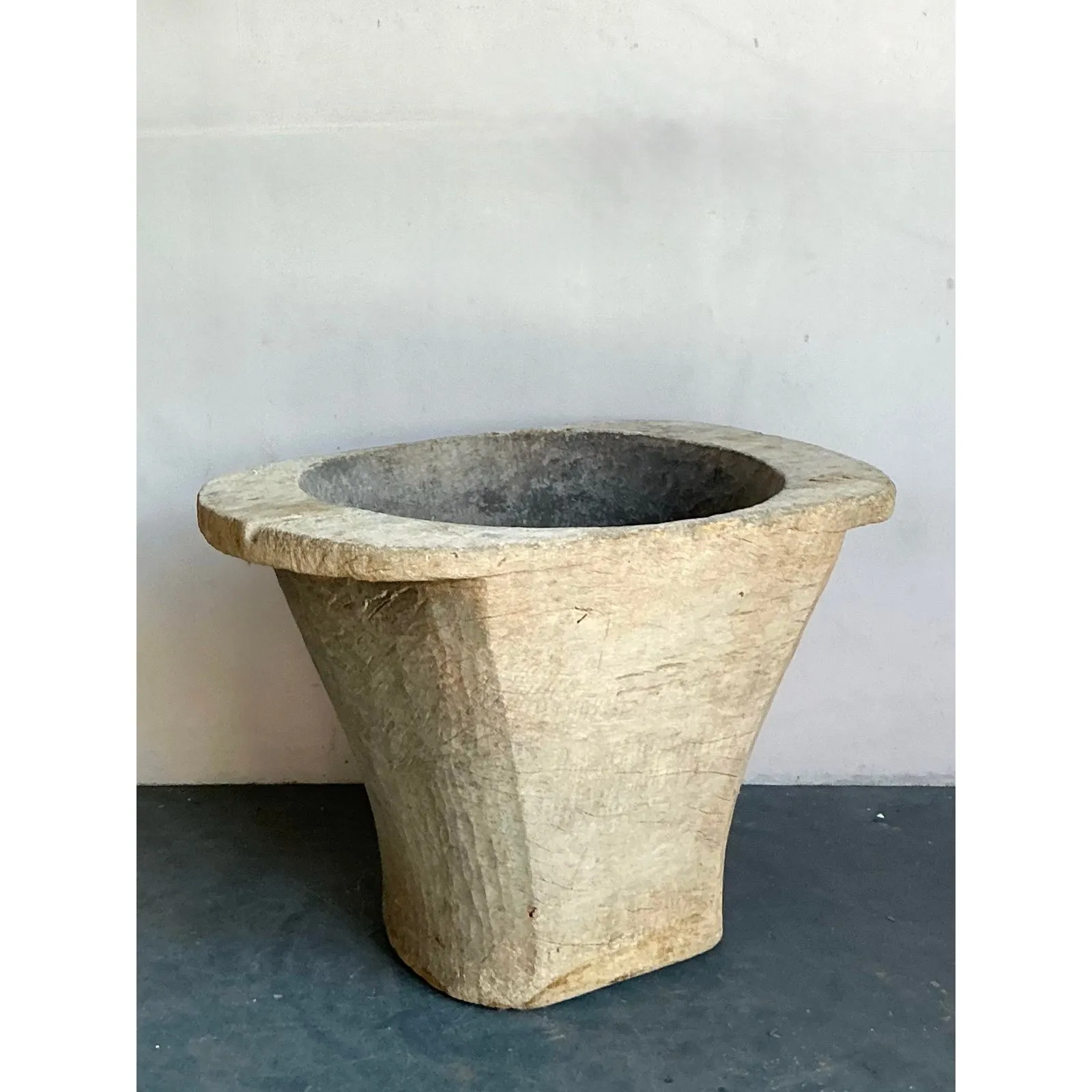 Vintage Boho Carved Coconut Trunk Planter — additional photo 7