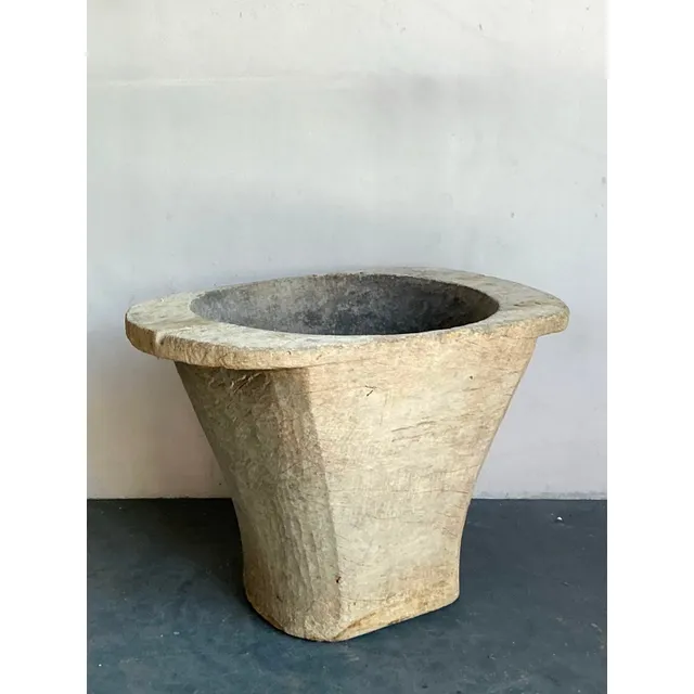 Vintage Boho Carved Coconut Trunk Planter — additional photo 7