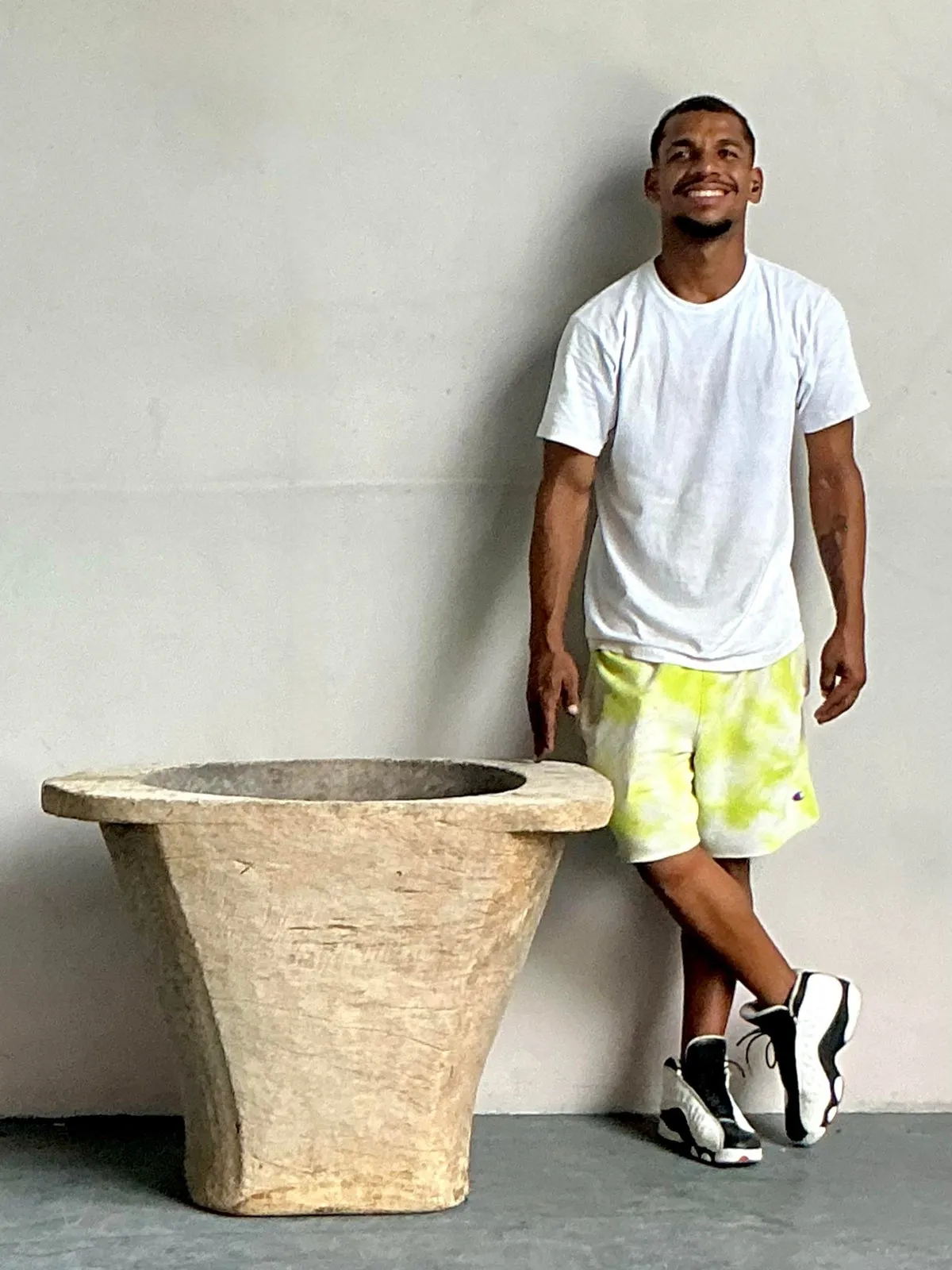 Vintage Boho Carved Coconut Trunk Planter — additional photo 7