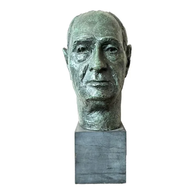 Mid 20th Century Vintage Boho Patinated Cast Plaster Bust of Man — additional photo 1