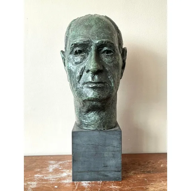 Mid 20th Century Vintage Boho Patinated Cast Plaster Bust of Man — additional photo 2