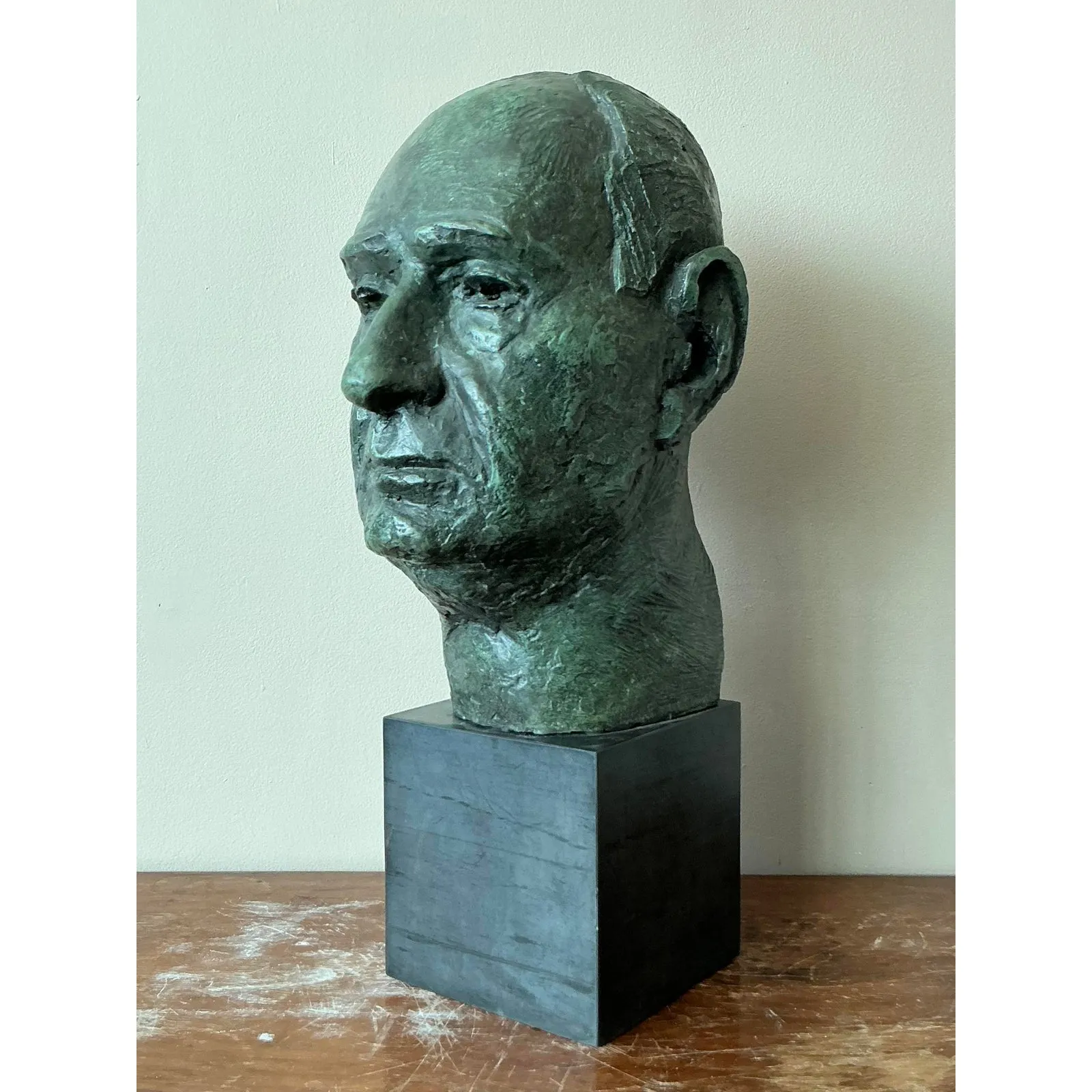 Mid 20th Century Vintage Boho Patinated Cast Plaster Bust of Man — additional photo 4