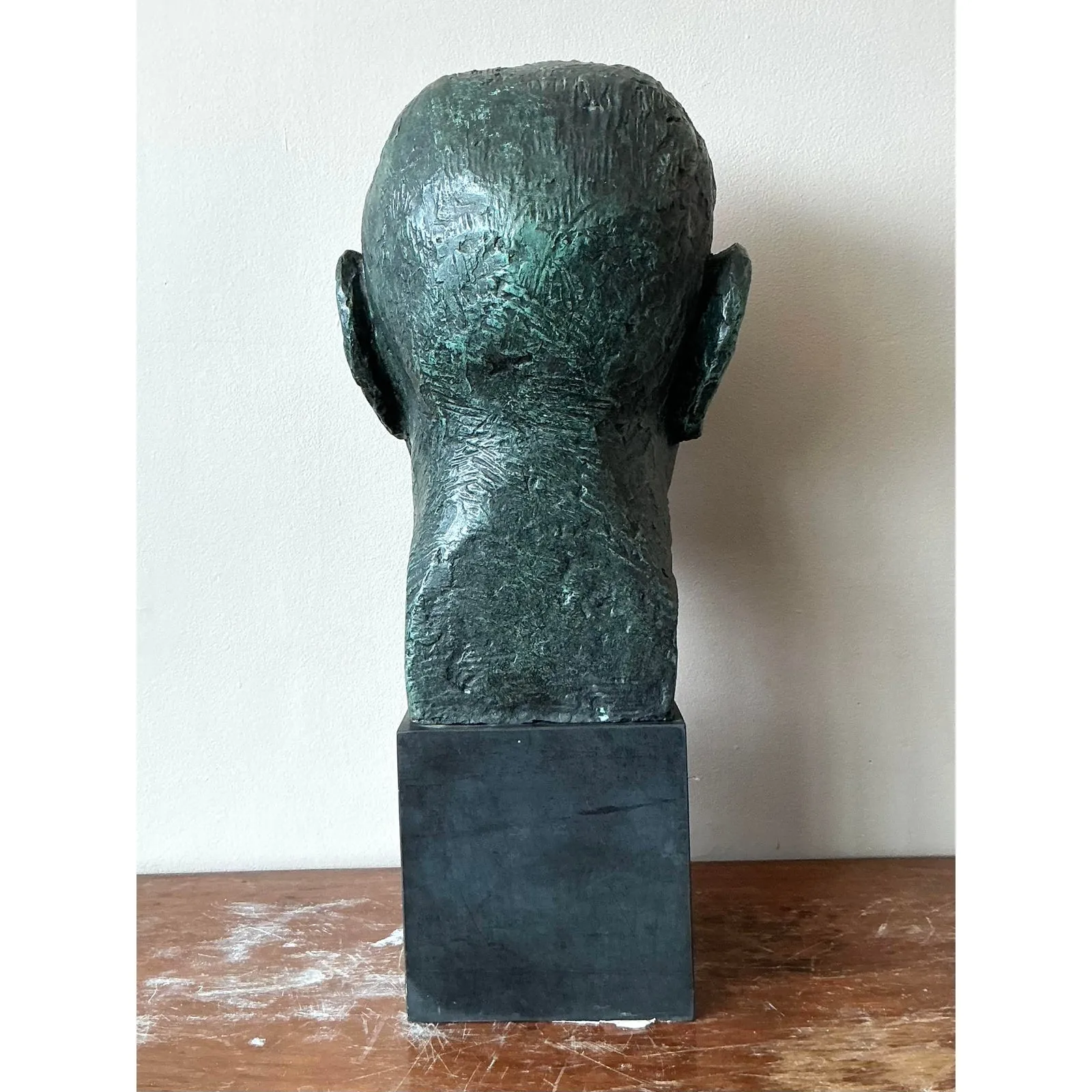 Mid 20th Century Vintage Boho Patinated Cast Plaster Bust of Man — additional photo 5