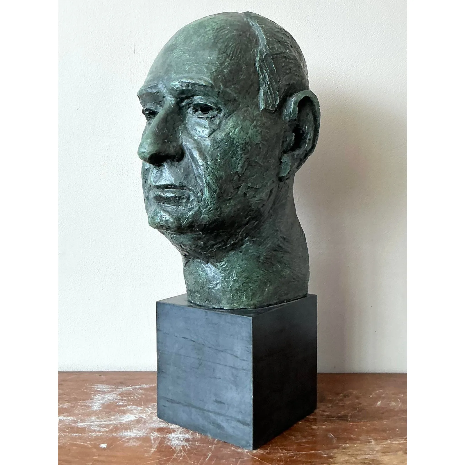 Mid 20th Century Vintage Boho Patinated Cast Plaster Bust of Man — additional photo 8