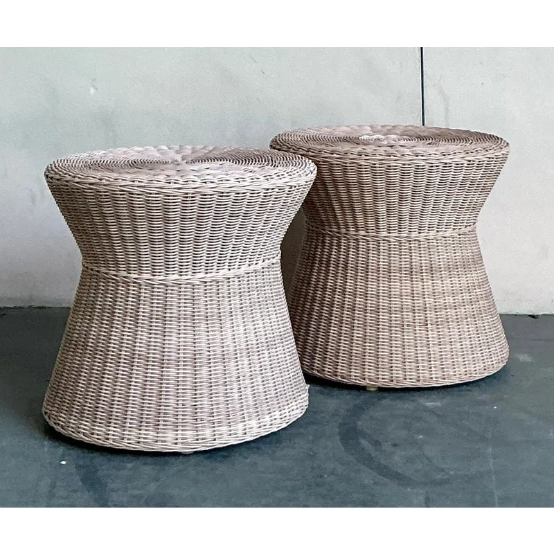 Vintage Coastal Pale Pink Woven Rattan Side Tables - A Pair — additional photo 3
