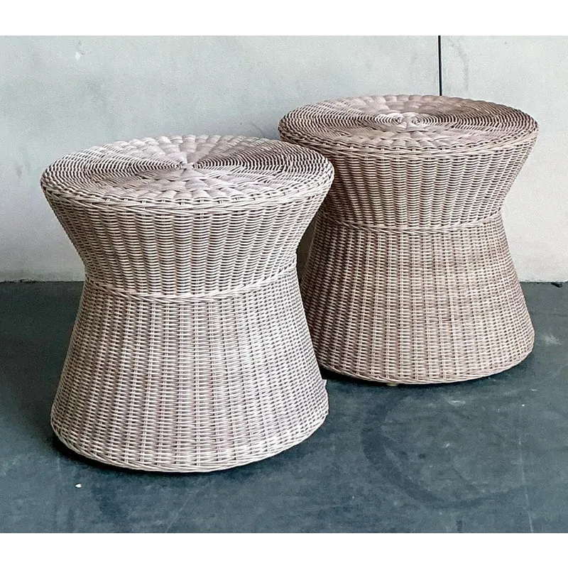 Vintage Coastal Pale Pink Woven Rattan Side Tables - A Pair — additional photo 4