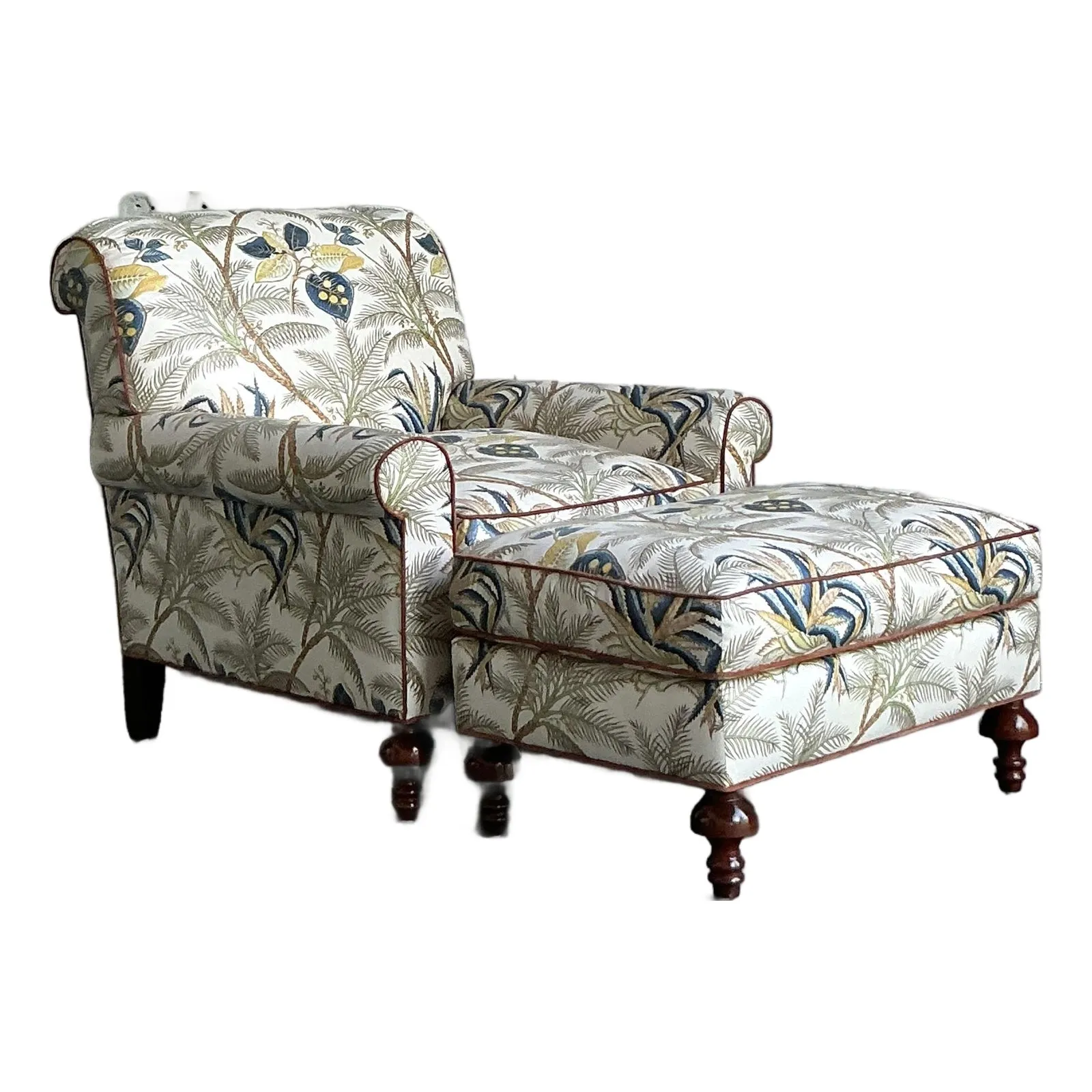Vintage Boho Palm Tree Lounge Chair and Ottoman — additional photo 1