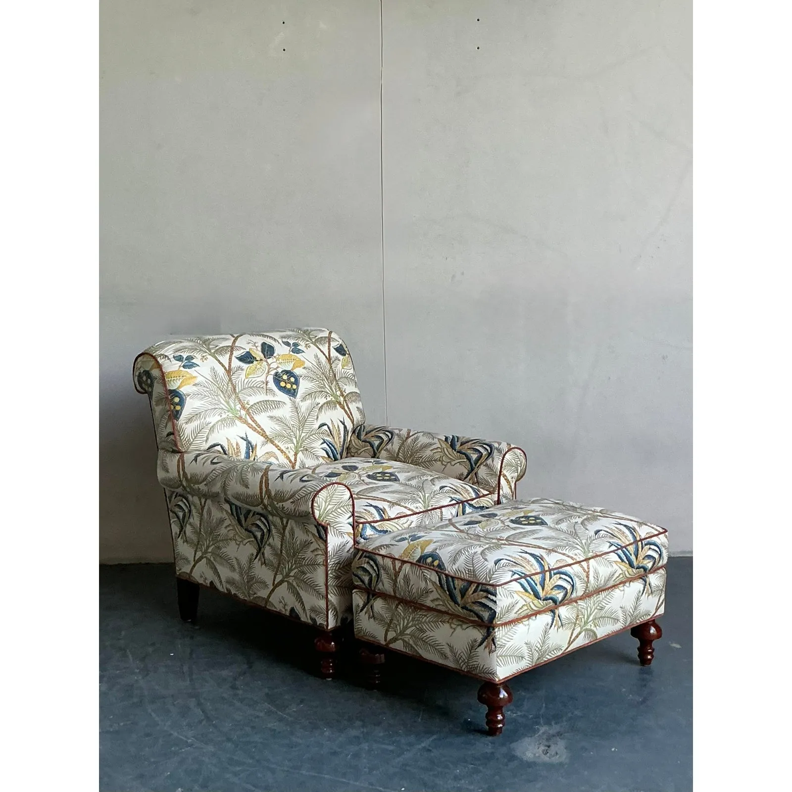 Vintage Boho Palm Tree Lounge Chair and Ottoman — additional photo 3