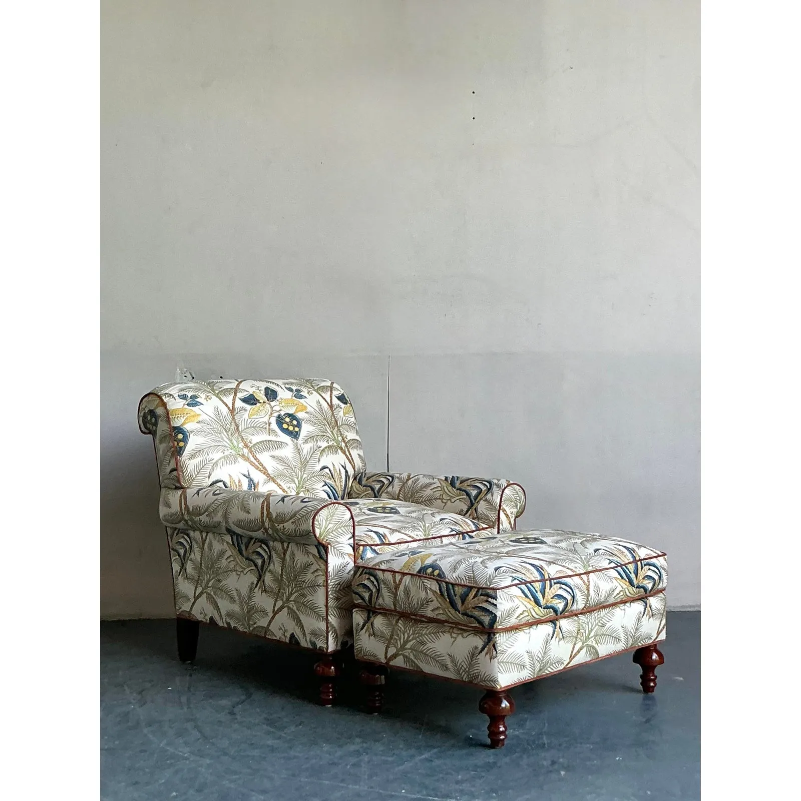 Vintage Boho Palm Tree Lounge Chair and Ottoman — additional photo 2