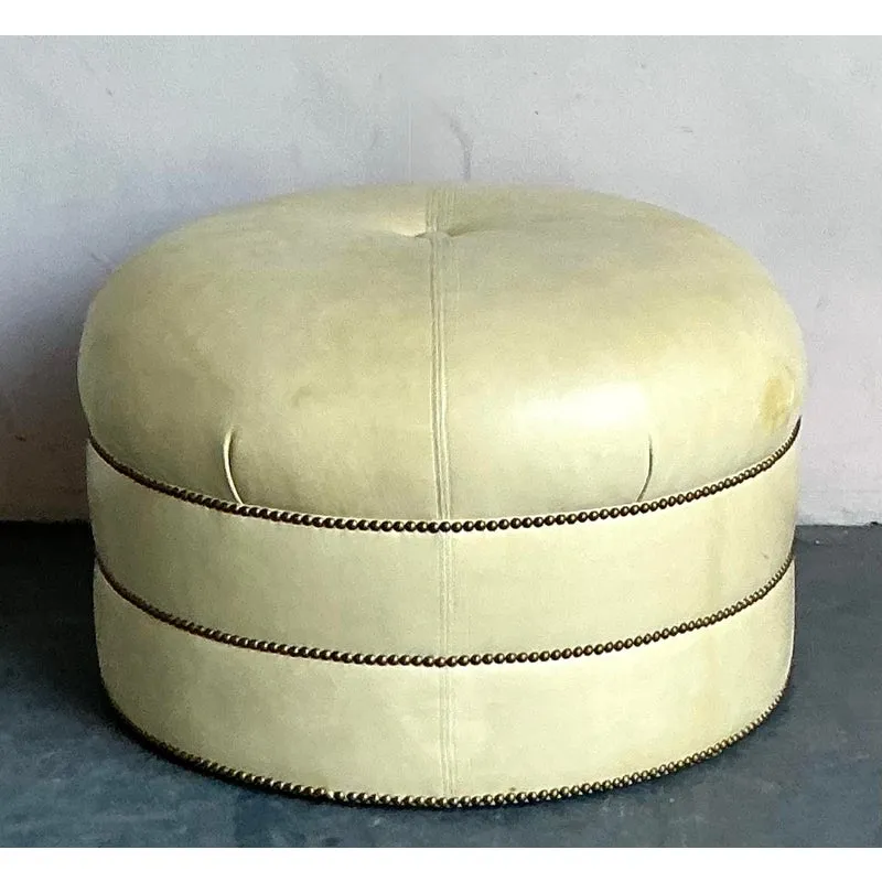 Vintage Regency Tufted Leather Ottoman — additional photo 2