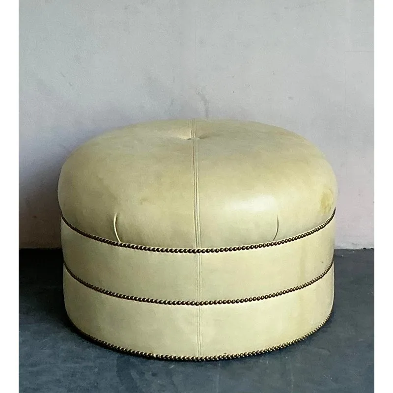 Vintage Regency Tufted Leather Ottoman — additional photo 5