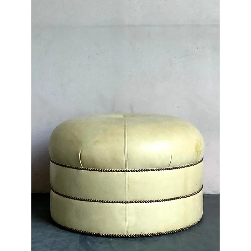Vintage Regency Tufted Leather Ottoman — additional photo 6