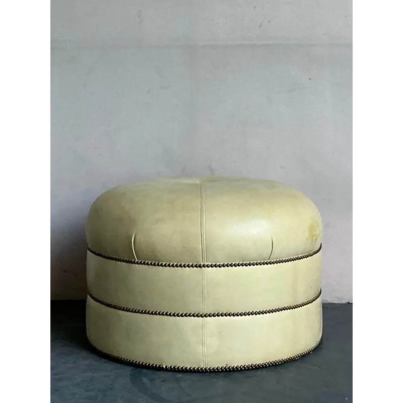 Vintage Regency Tufted Leather Ottoman — additional photo 6