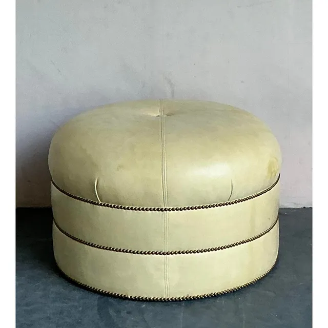 Vintage Regency Tufted Leather Ottoman — additional photo 8