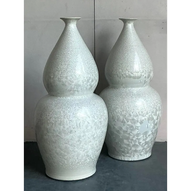 Vintage Regency Monumental Crystal Glazed Ceramic Gourd Floor Vase - A Pair — additional photo 3