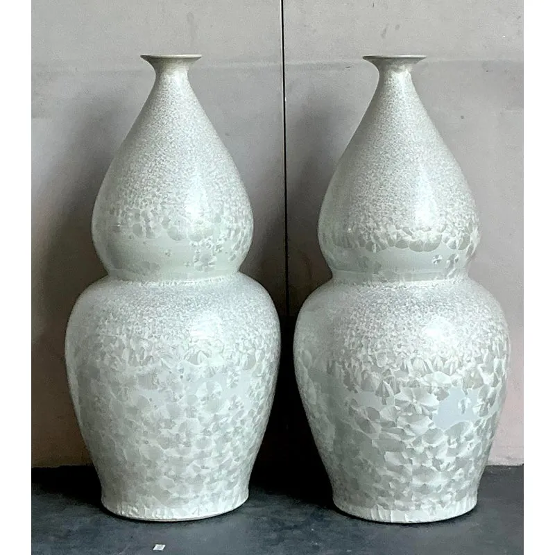 Vintage Regency Monumental Crystal Glazed Ceramic Gourd Floor Vase - A Pair — additional photo 2
