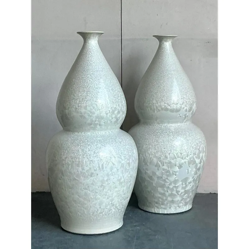 Vintage Regency Monumental Crystal Glazed Ceramic Gourd Floor Vase - A Pair — additional photo 4
