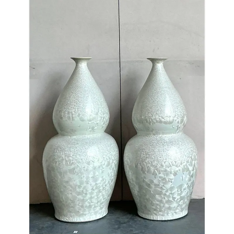 Vintage Regency Monumental Crystal Glazed Ceramic Gourd Floor Vase - A Pair — additional photo 5