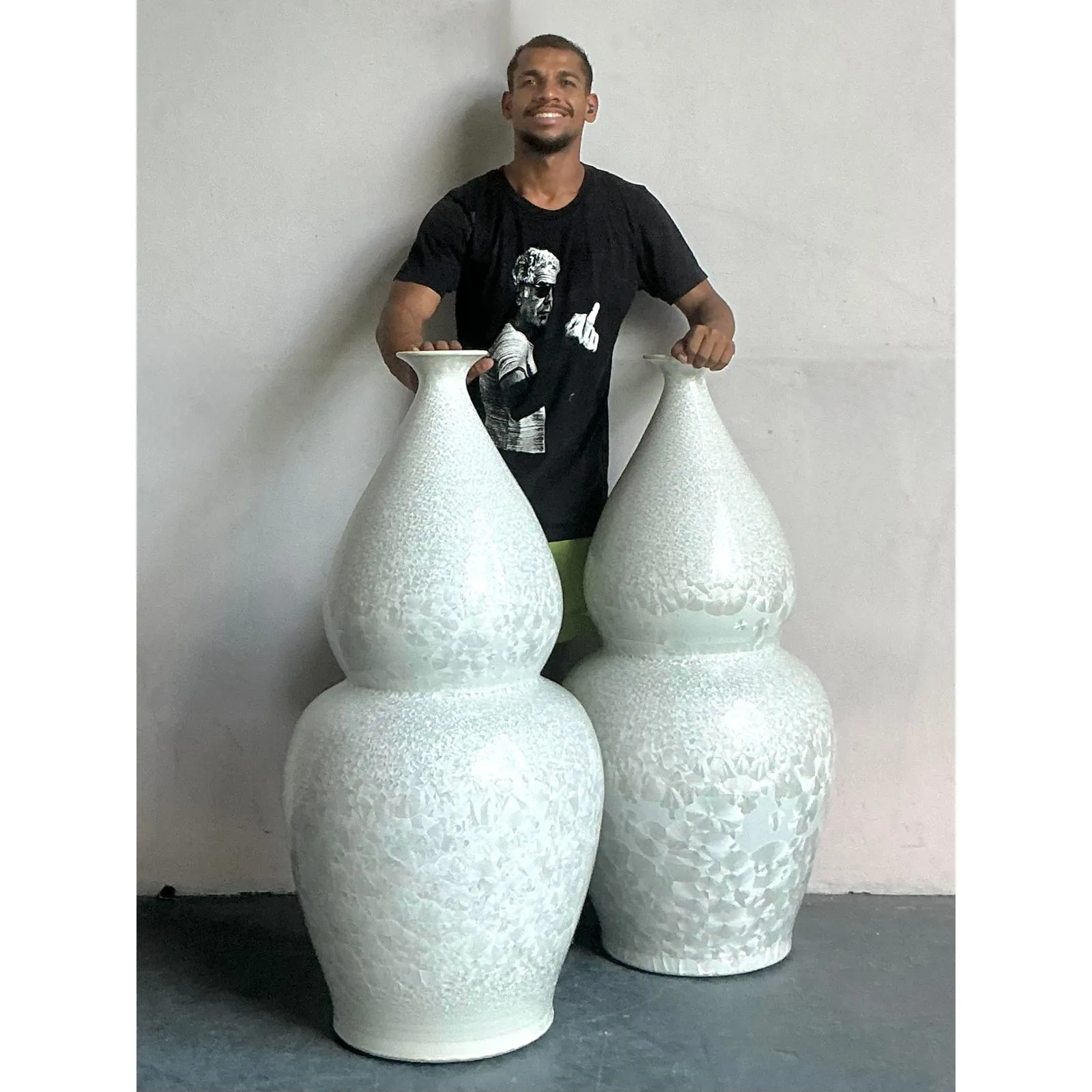 Vintage Regency Monumental Crystal Glazed Ceramic Gourd Floor Vase - A Pair — additional photo 6