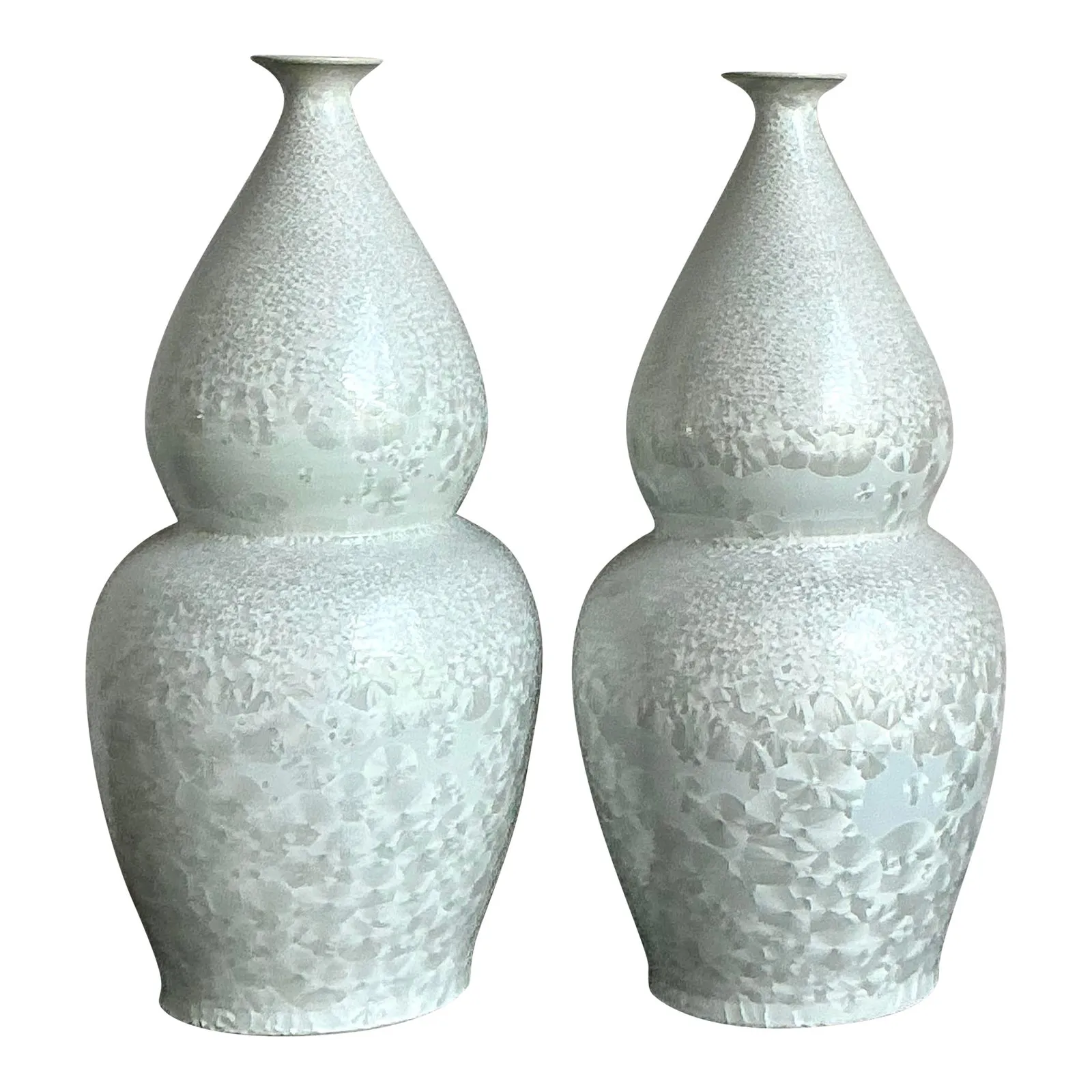 Vintage Regency Monumental Crystal Glazed Ceramic Gourd Floor Vase - A Pair — additional photo 1
