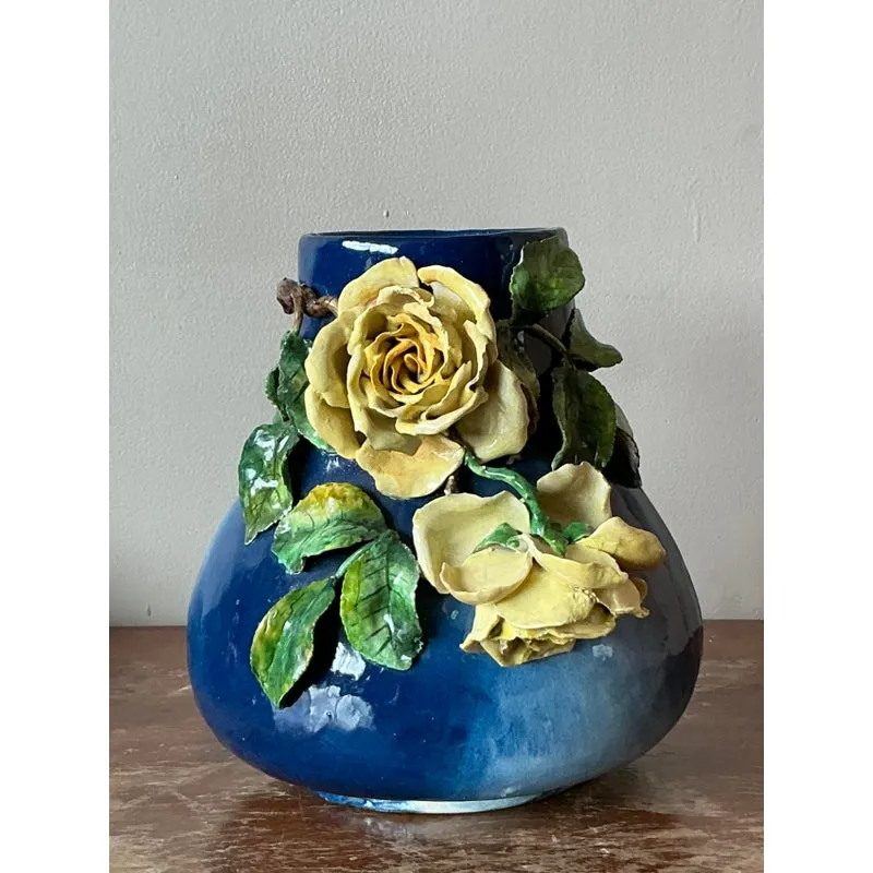 Vintage Regency French Majolica Roses Vase — additional photo 3